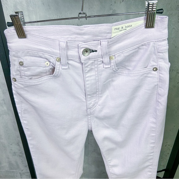 RAG & BONE | Purple High Rise Raw Frayed Hem Skinny Leg Ankle Jeans in ‘Lilac’ - Picture 5 of 12